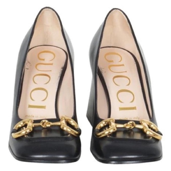 Gucci Shoes Mid-Heel Horsebit Pumps Block Heel Black Leather 38 - Picture 3 of 9